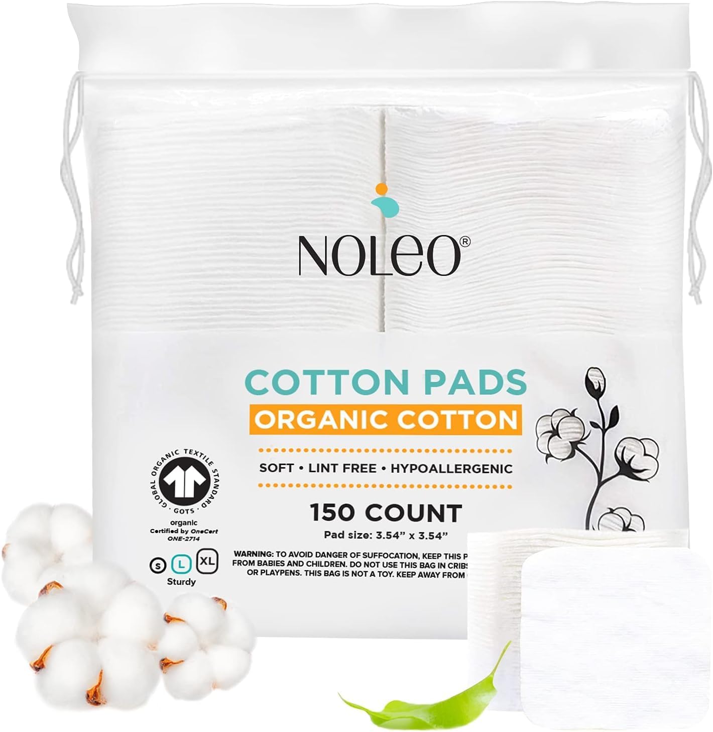 NOLEO Organic Cotton Pads - Large 3.54"x3.54"