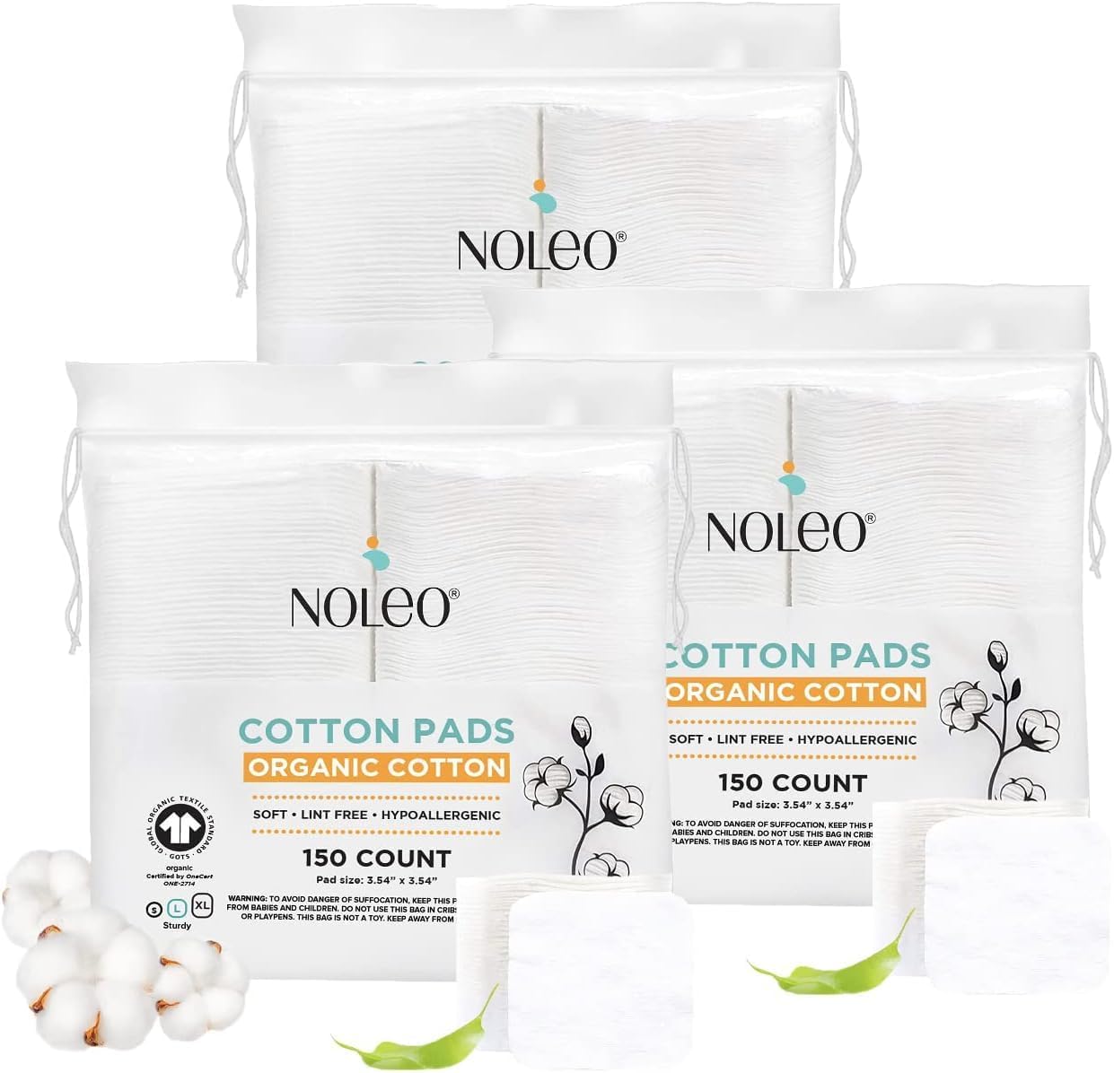 NOLEO Organic Cotton Pads - Large 3.54"x3.54"