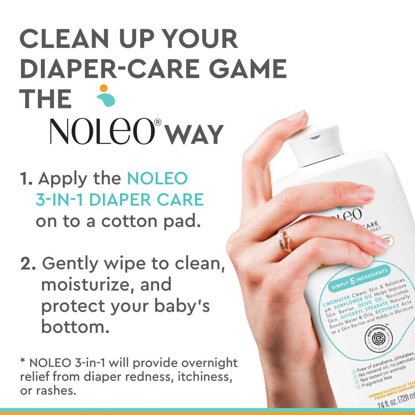 NOLEO 3-IN-1 - Diaper Rash Cream - EWG Verified -  24oz