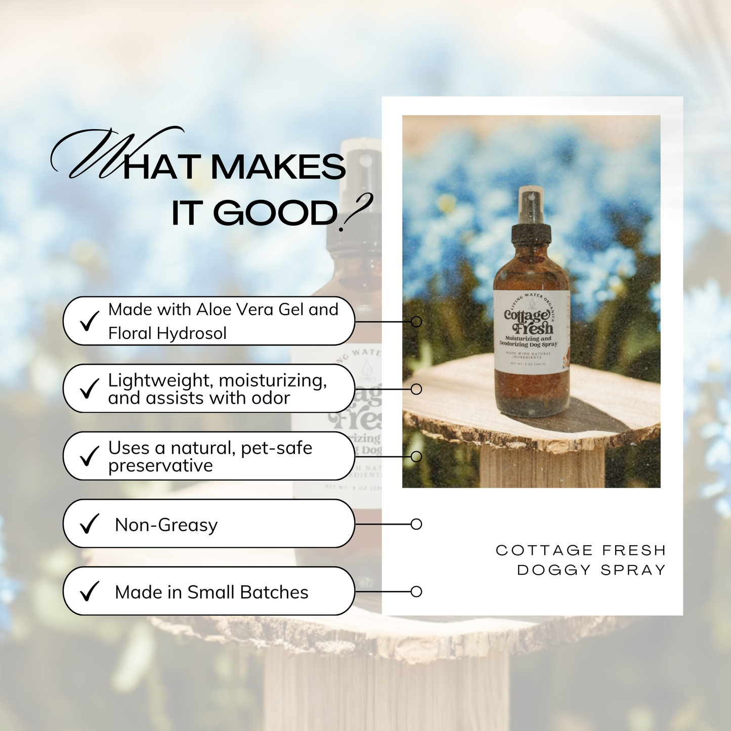 Dog Spray Deodorizing and Moisturizing Leave-In, Cottage Fresh Dog Line