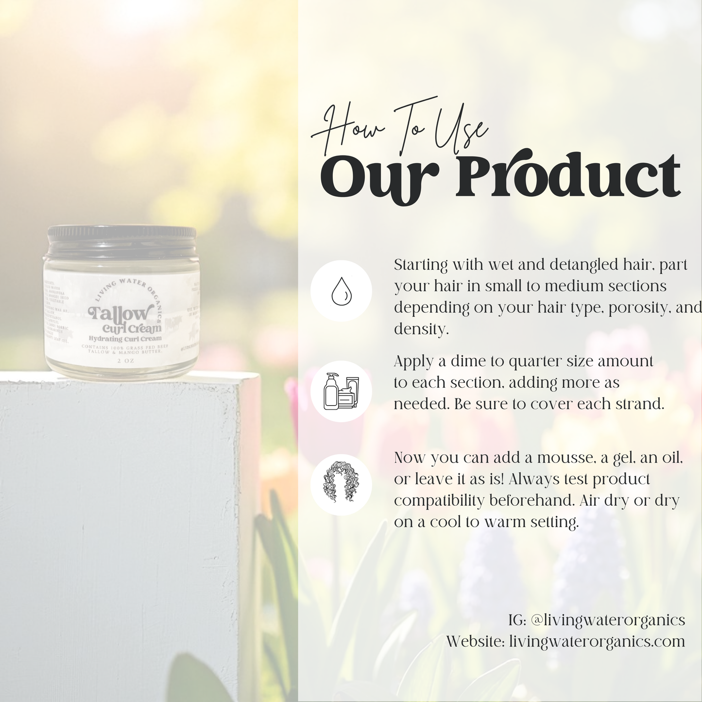 100% Grass Fed Tallow Curl Cream for Curly Hair (Promotes Repairing Damaged or Dry Hair)