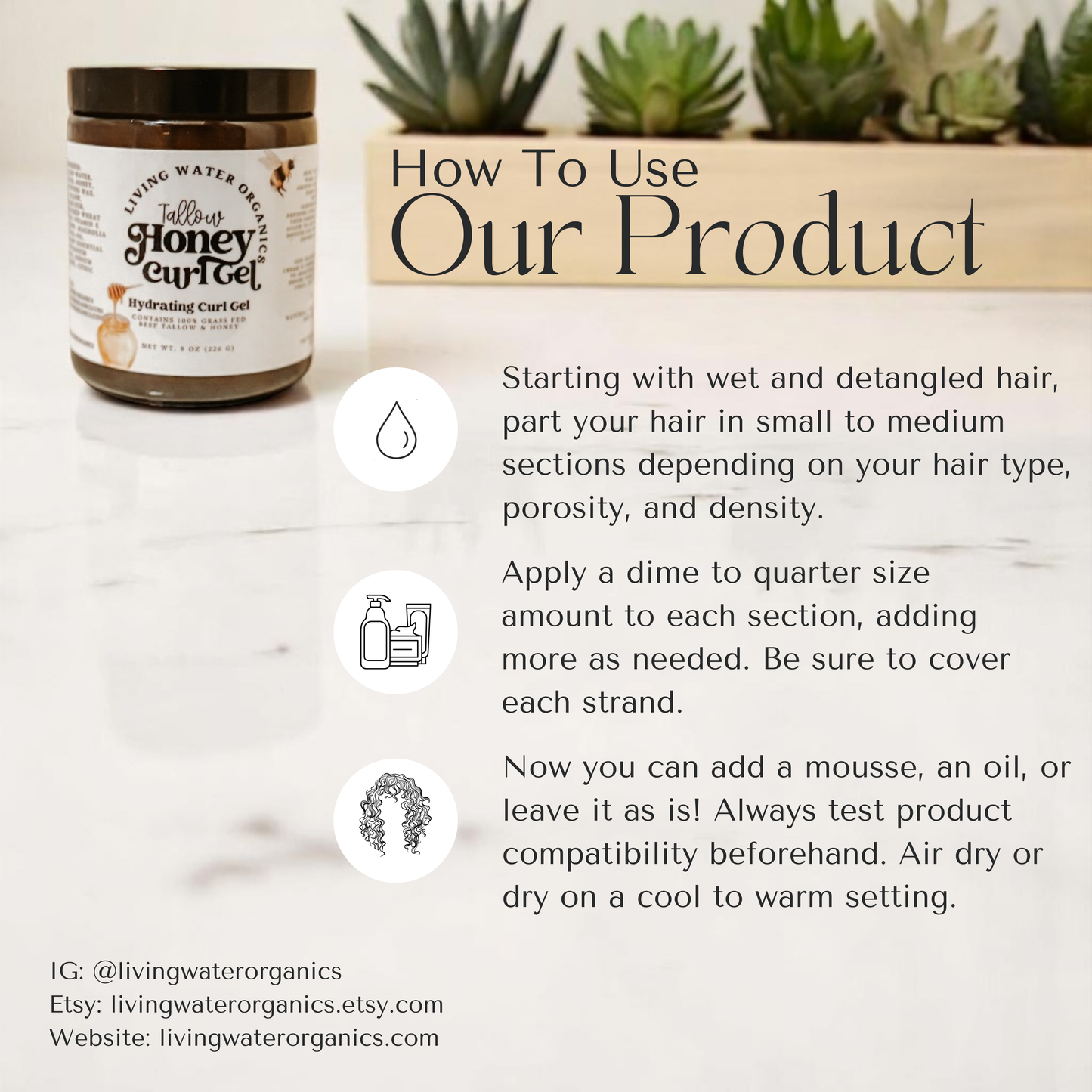 Tallow Honey Curl Gel with 100% Grass Fed Tallow (Medium to Strong Hold)