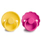FRIGG Rope/Daisy Silicone Pacifier (Sunflower/Fuchsia) 2-Pack (6-18 Months)