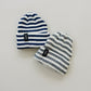 Grey & White Stripe Chunky Knit Beanie